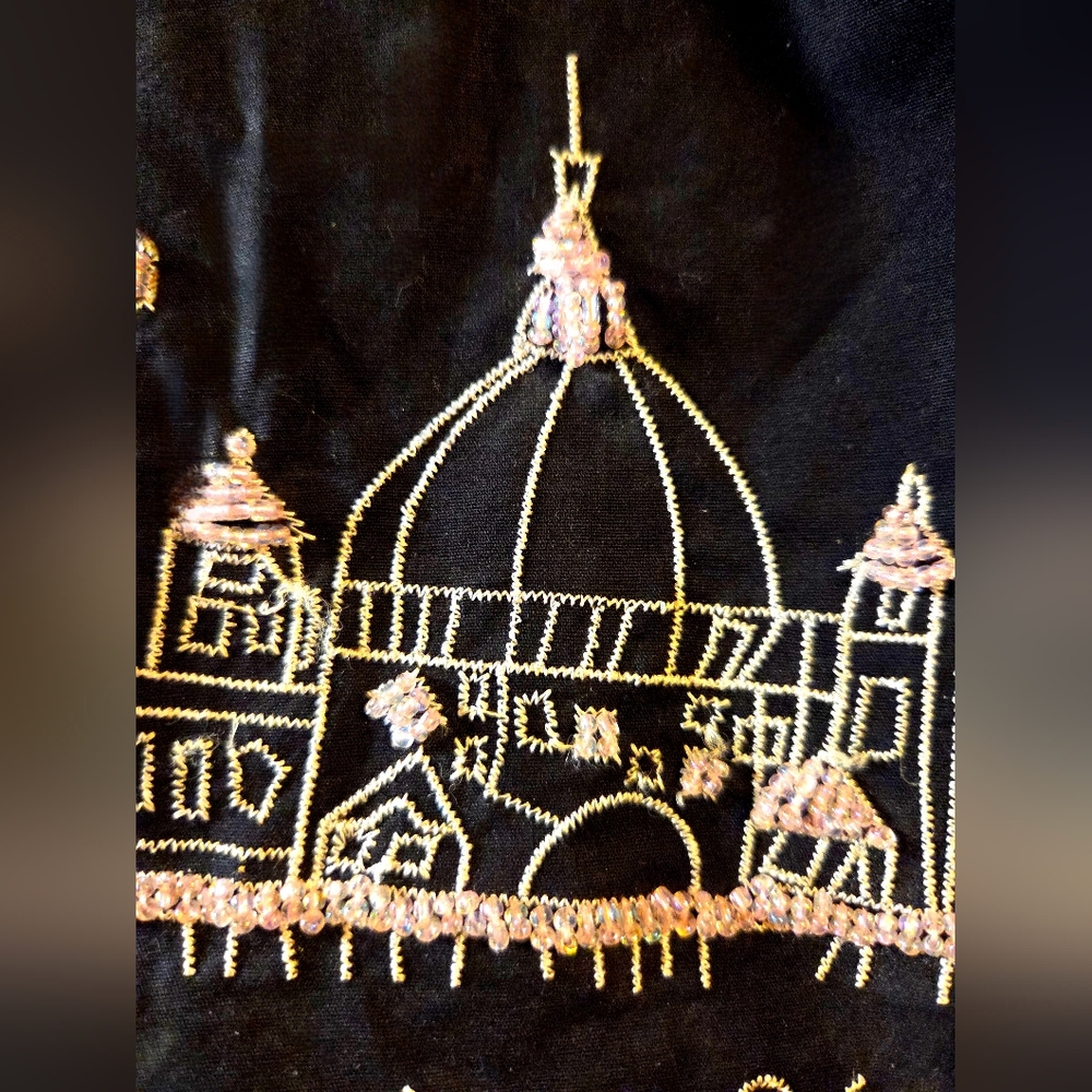 J. Marco Black A-Line Paris Embroidered Skirt | Pink Beaded l Size 18 - Picture 5 of 8